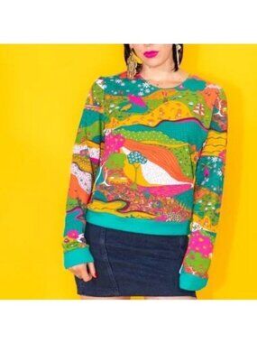 Blue Platypus Landscape Scenic Print Long Sleeve Crewneck Pullover Sweatshirt 3X